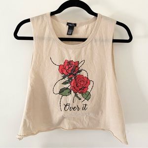 NWT “Over It” Rose and Thorn Graphic Cropped Tank